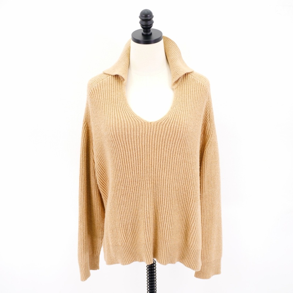 Vince Camuto Medium High‎ Collar Brown Ribbed Knit Sweater Round Neck